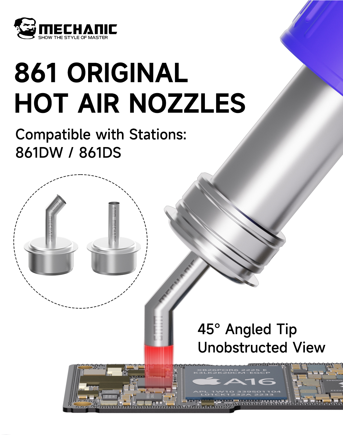 Hot Air Rework Station 861Dw - Mechanic 861 Heteluchtmondstukken-set - Recht &