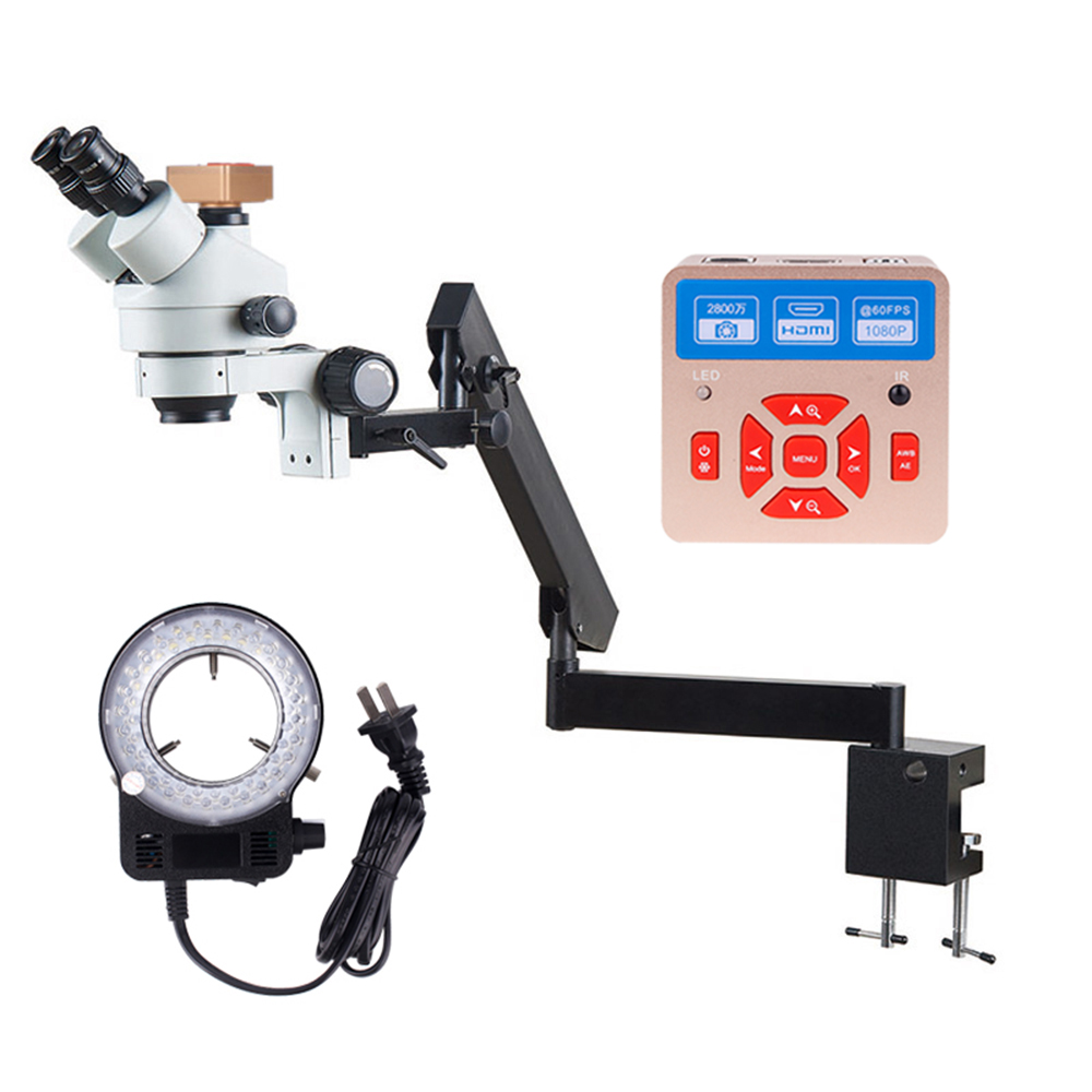 Trinocular Stereo Microscope 7X-45X - Flexibele Arm Fixatieklem Microscoop 7X-45X Zoom
