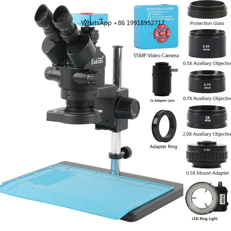 Simul-Focal Industrial Microscope 4K Hdmi - Eakins Zoom 3.5-90X Trinoculaire stereomicroscoopset Optionele