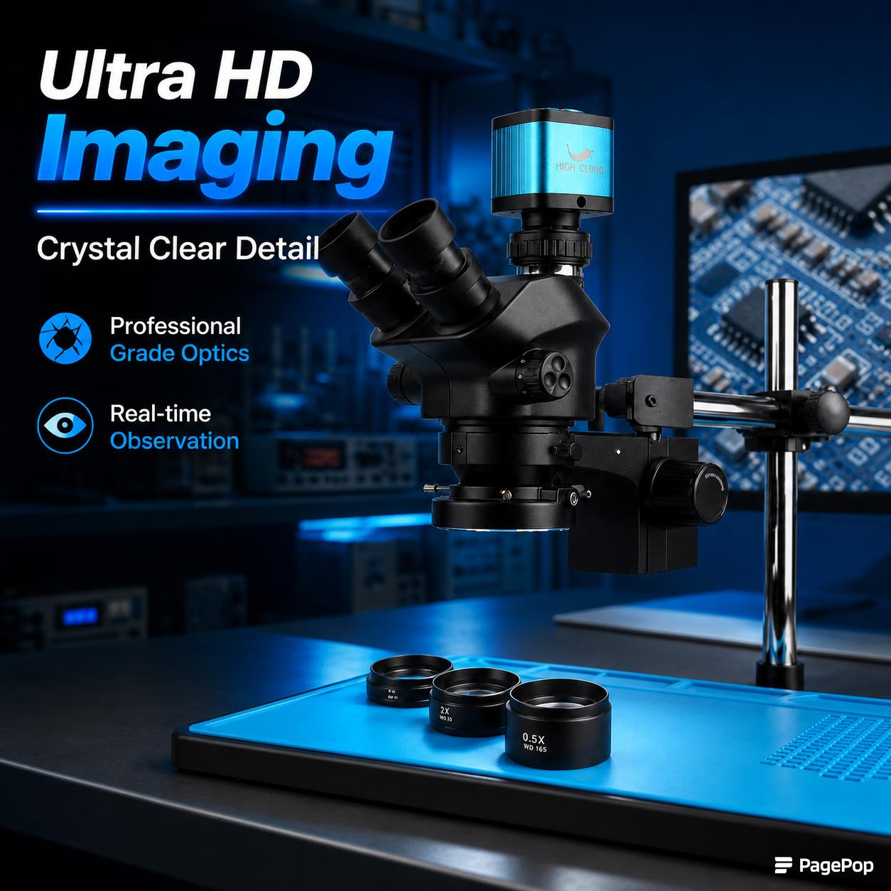 Simul-Focal Industrial Microscope 4K Hdmi - Industriële Lab Simul Focal Verstelbare Stereo