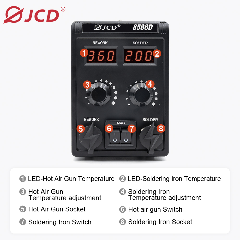 JCD 750W 8586D Soldeerstation  - 2 In 1 Soldering Rework Station 750W recensie en prijs