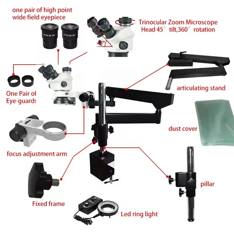 2026 Nieuwe 3.5X-100X Flexibel - Articulating Arm Boom Stand Microscope recensie en prijs